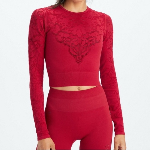 Fabletics Tops - Fabletics Seamless Lace Long Sleeve Top SZ L Red NWT